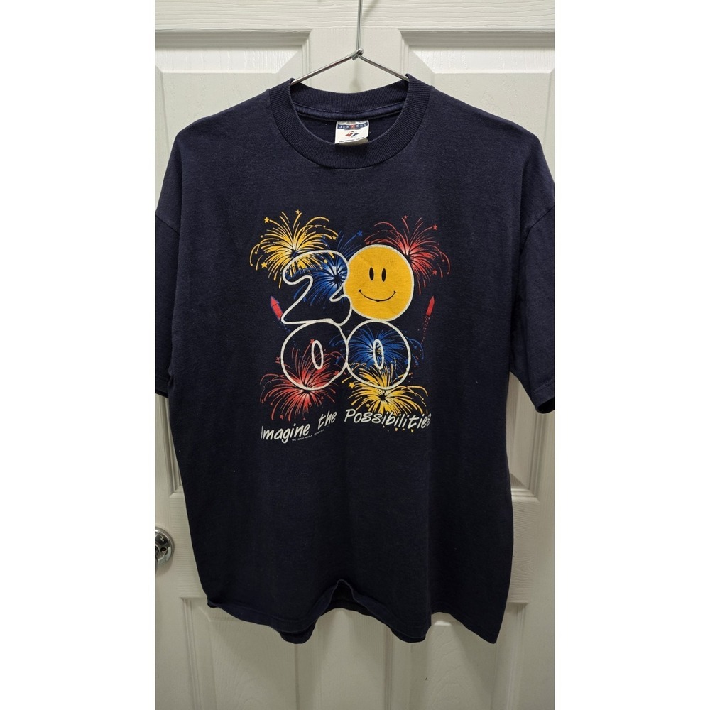 Vintage Y2K T-Shirt Mens L Imagine The Possibilities 2000 Colorful Jerzees Elkin